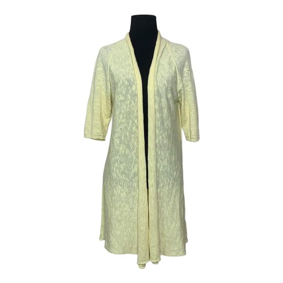 Eileen Fisher yellow short sleeves open asymmetrical cardigan size Small - Picture 10 of 11